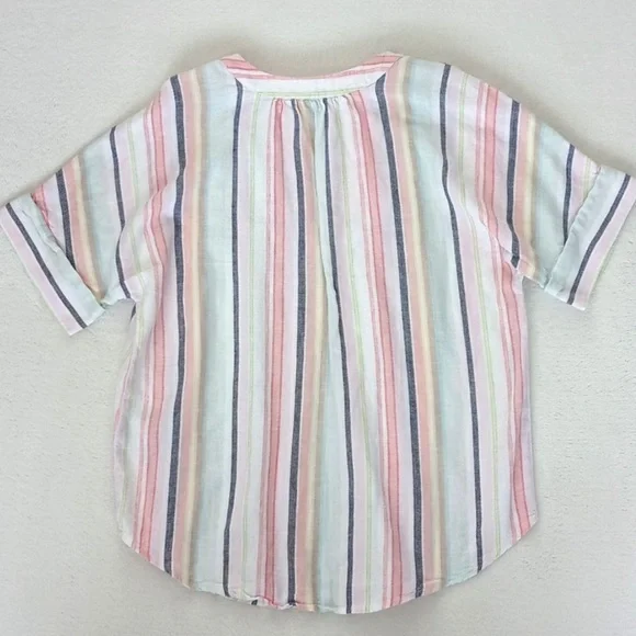 Zac & Rachel Women's Short Sleeve Pink Stripe Linen Rayon Blend V Neck Top S - Picture 6 of 12